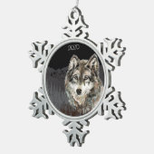 Aangepaste Waterverf Wolf & Mountain Art Tin Sneeuwvlok Ornament (Rechts)