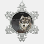 Aangepaste Waterverf Wolf & Mountain Art Tin Sneeuwvlok Ornament (Voorkant)