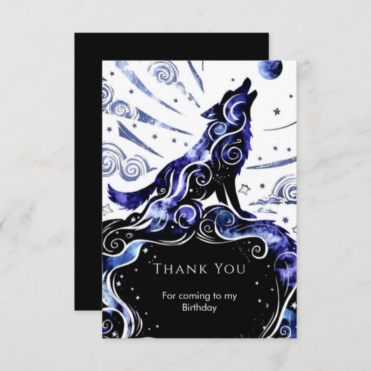 Aangepaste Waterverf Wolf Verjaardag Bedankkaart (Voorkant / Achterkant)