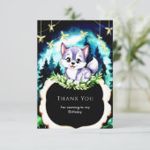 Aangepaste waterverf wolf verjaardag bedankkaart (Staand voorkant)