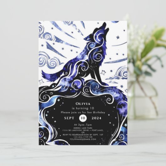 Aangepaste Waterverf Wolf Verjaardag Kaart (Staand voorkant)