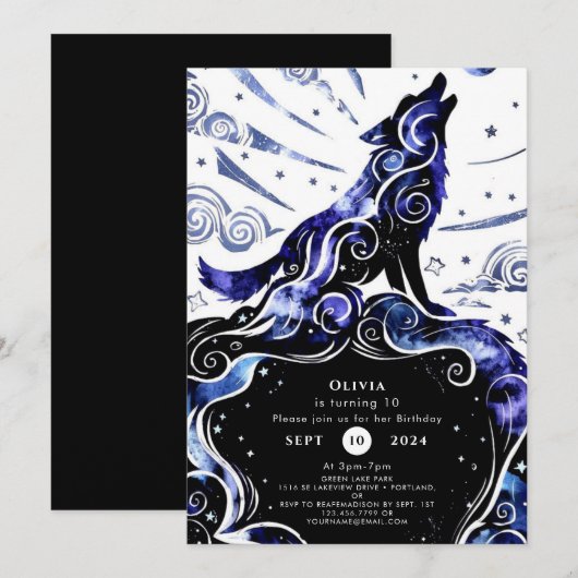 Aangepaste Waterverf Wolf Verjaardag Kaart (Voorkant / Achterkant)