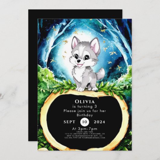 Aangepaste Waterverf Wolf Verjaardag Kaart (Voorkant / Achterkant)