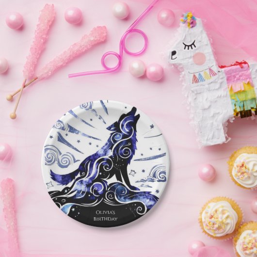 Aangepaste Waterverf Wolf Verjaardag Papieren Bordje (Feest)