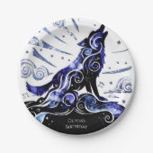 Aangepaste Waterverf Wolf Verjaardag Papieren Bordje (Voorkant)