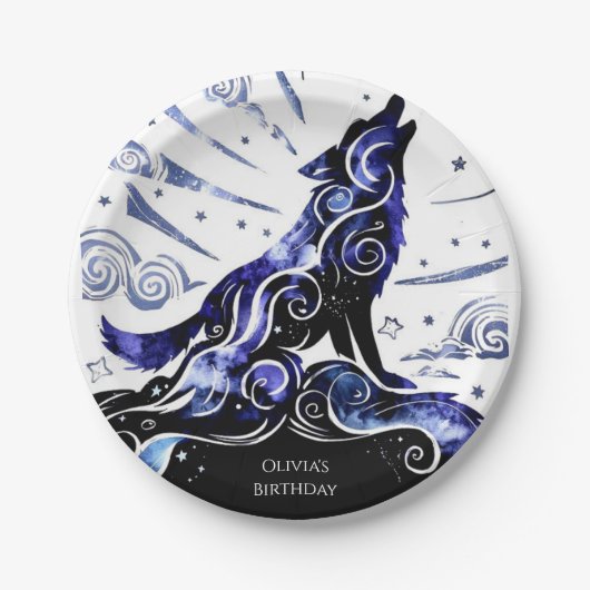 Aangepaste Waterverf Wolf Verjaardag Papieren Bordje (Voorkant)