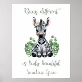 Aangepaste Waterverf Zebra Girl Safari Nursery Poster