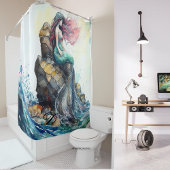 Aangepaste Waterverf Zeemeermin op een Rock in Oce Douchegordijn