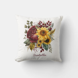 Aangepaste Waterverf zonnebloem Bourgogne Floral Kussen