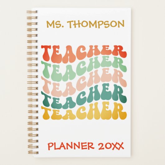 Aangepaste  Wave Typografie leraarnaam Planner (Voorkant)