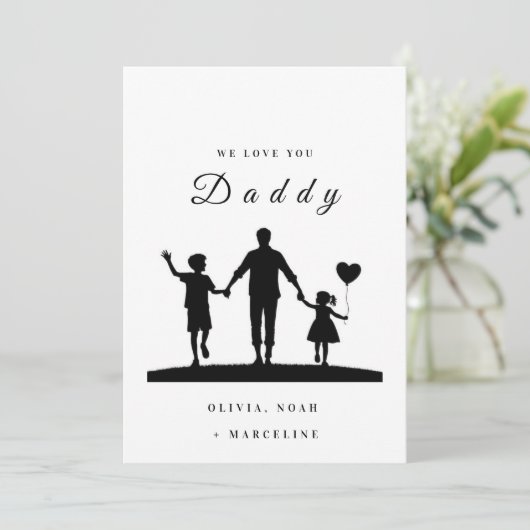 Aangepaste “We Love You Daddy” Silhouette Kunst Save The Date (Staand voorkant)