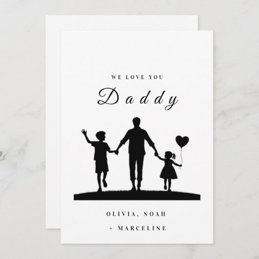 Aangepaste “We Love You Daddy” Silhouette Kunst Save The Date (Voorkant / Achterkant)