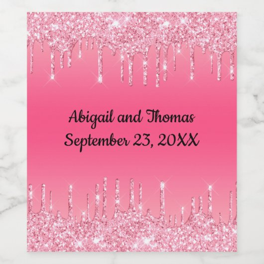 Aangepaste wedroze druppelaar Glitter Trendy Wijn Etiket (Enkel label)