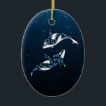 Aangepaste weduwschap op orca-walvissen keramisch ornament<br><div class="desc">Gepersonaliseerde schoonheidsorca Whales Wedding Ornament met een sterrenachtergrond in tinten blauw,  wit en zwart. Het maakt een groot goed,  cadeau,  kerstversiering of gunsten voor je trouwfeest. Enkele afbeeldingen van Origins Digital Curio op www.etsy.com/shop/OriginsDigitalCurio. *</div>