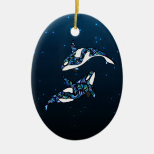 Aangepaste weduwschap op orca-walvissen keramisch ornament