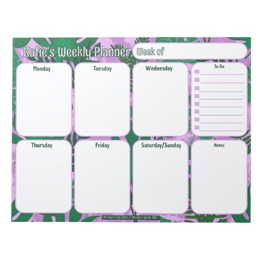 Aangepaste weekplanner | Oerwoud Bladeren Patroon Notitieblok (Voorkant)