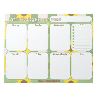 Aangepaste weekplanner | Zonnebloem geplakt patroo Notitieblok
