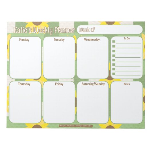 Aangepaste weekplanner | Zonnebloem geplakt patroo Notitieblok (Voorkant)