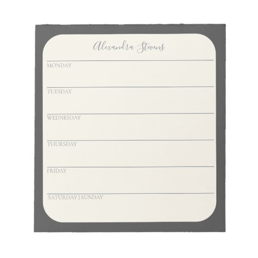 Aangepaste weekplanning in zwart Notitieblok (Voorkant)