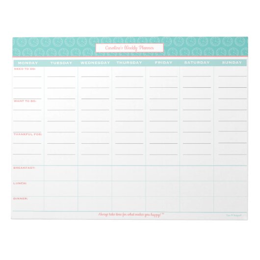 Aangepaste weekplanning notitieblok (Voorkant)