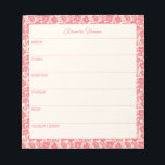 Aangepaste weekplanning  Rode Floral Notitieblok<br><div class="desc">Een stijlvol,  gepersonaliseerd weekblad notitieblok met een  rode florale grens.</div>