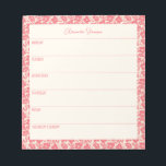 Aangepaste weekplanning  Rode Floral Notitieblok<br><div class="desc">Een stijlvol,  gepersonaliseerd weekblad notitieblok met een  rode florale grens.</div>