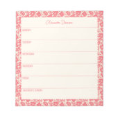 Aangepaste weekplanning  Rode Floral Notitieblok (Voorkant)
