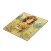 Aangepaste weide achtergrond Klein meisje Rustieke Tegeltje (Zijkant)