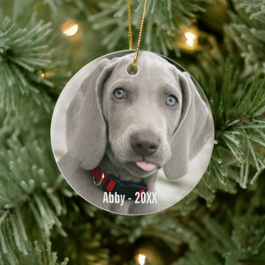 Aangepaste Weimaraner Dog Foto en Dog Name Keramisch Ornament (Boom)