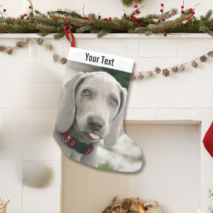 Aangepaste Weimaraner Dog Foto en Dog Name Kleine Kerstsok