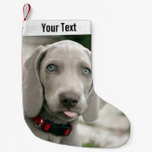 Aangepaste Weimaraner Dog Foto en Dog Name Kleine Kerstsok (Voorkant)