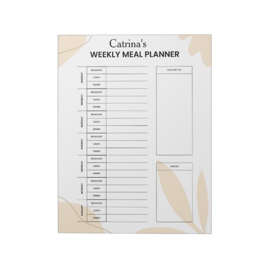 Aangepaste wekelijkse maaltijdplanner notitieblok (Linkerzijde)