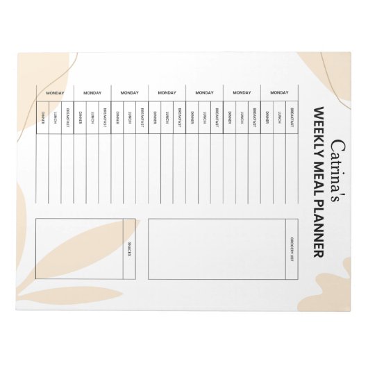 Aangepaste wekelijkse maaltijdplanner notitieblok (Voorkant)