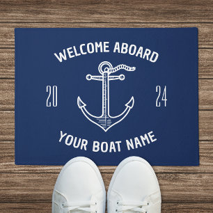 Aangepaste Welkom Aan Boord Boot Naam Navy Blauw Deurmat