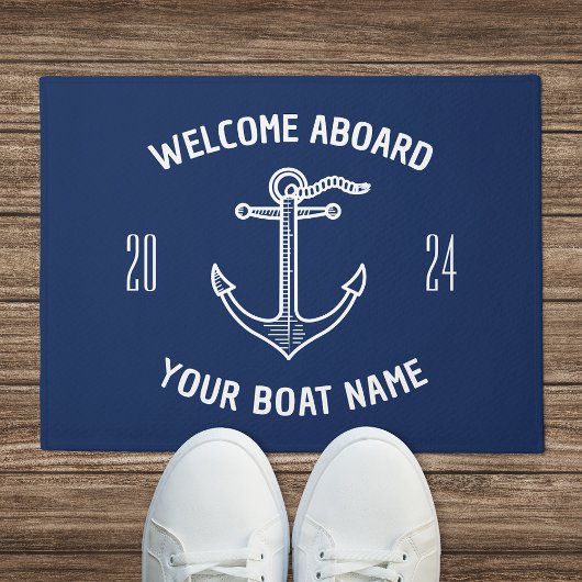 Aangepaste Welkom Aan Boord Boot Naam Navy Blauw Deurmat