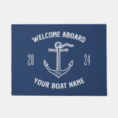 Aangepaste Welkom Aan Boord Boot Naam Navy Blauw Deurmat (Voorkant)