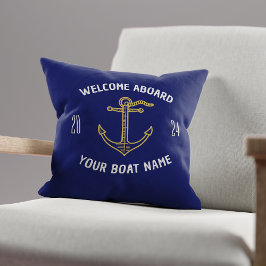 Aangepaste Welkom Aan Boord Bootnaam Marineblauw & Kussen