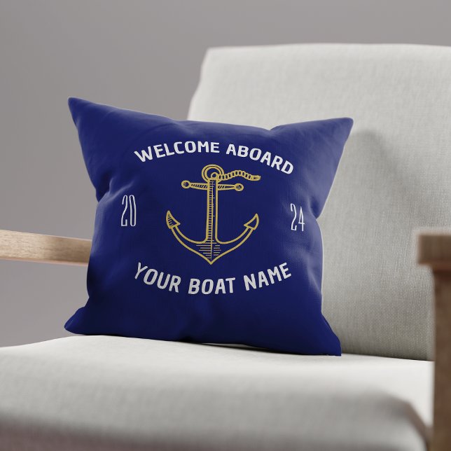 Aangepaste Welkom Aan Boord Bootnaam Marineblauw & Kussen (Creator heeft geüpload)