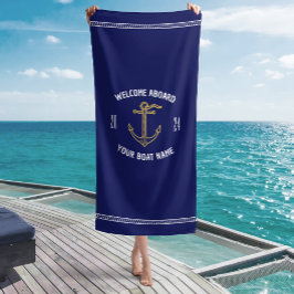 Aangepaste Welkom Aan Boord Bootnaam Marineblauw & Strandlaken