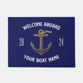 Aangepaste Welkom Aan Boord Bootnaam Navy Blauw Go Deurmat (Voorkant)