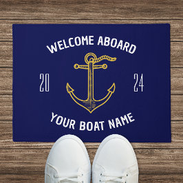 Aangepaste Welkom Aan Boord Bootnaam Navy Blauw Go Deurmat