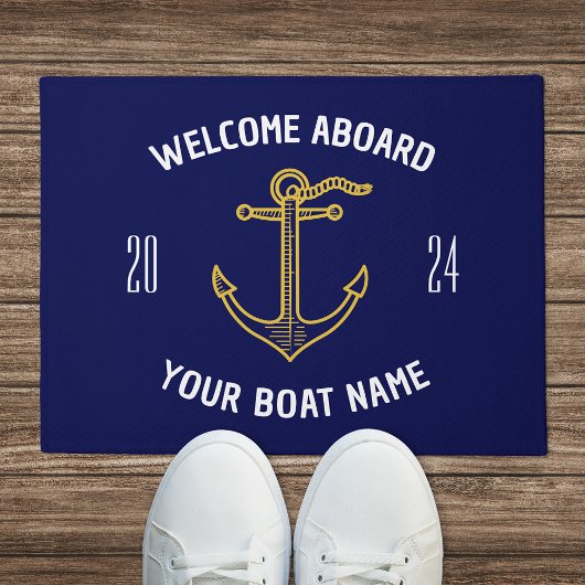 Aangepaste Welkom Aan Boord Bootnaam Navy Blauw Go Deurmat