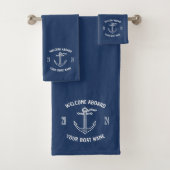 Aangepaste Welkom Aan Boord Bootnaam Navy Blue Bad Handdoek (Insitu)