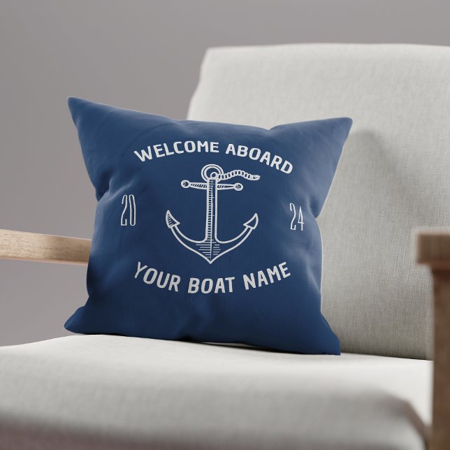 Aangepaste Welkom Aan Boord Bootnaam Navyblauw Kussen (Creator heeft geüpload)