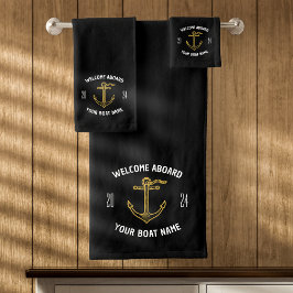 Aangepaste Welkom Aan Boord Bootnaam Zwart & Goud Bad Handdoek