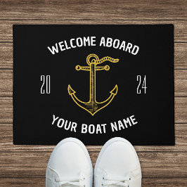 Aangepaste Welkom Aan Boord Bootnaam Zwart & Goud Deurmat