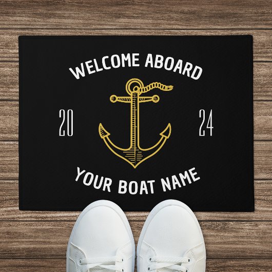 Aangepaste Welkom Aan Boord Bootnaam Zwart & Goud Deurmat