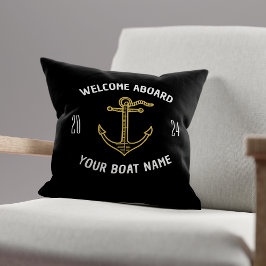 Aangepaste Welkom Aan Boord Bootnaam Zwart & Goud Kussen
