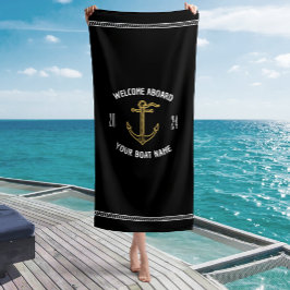 Aangepaste Welkom Aan Boord Bootnaam Zwart & Goud Strandlaken