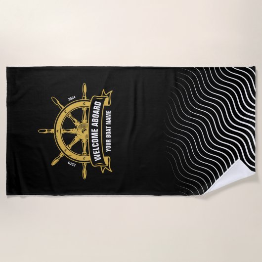 Aangepaste Welkom aan boord Nautisch Schip Wiel Zw Strandlaken (Voorkant)